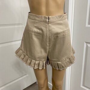 Pleated Chic Ruffled Hem Shorts. Beige. Small. Trendy, Resortwear, Classy